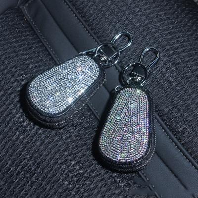 China Girls' Luxury Diamond Universal Crystal Car Key Holder Storage Case Bling Car Key Chain Accessories for sale