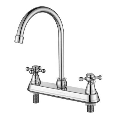 China Factory Direct Supply Thermostatic Deck Mounted Kitchen Sink Faucet European Style With Two Zinc Alloy Handles for sale