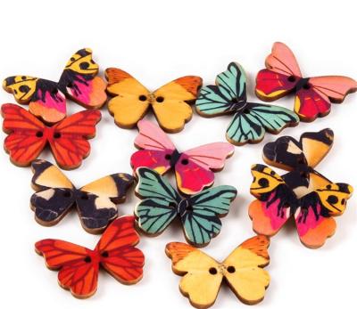 China Unleaded ; Washable; nickel free mixed color assorted sizes printed wooden butterfly wood buttons for crafts sewing DIY manual button painting handmade for sale