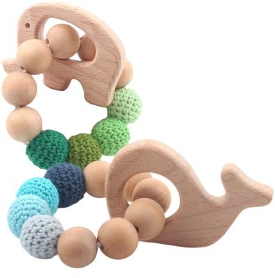 China Pain relief; Natural Untreated Pacifier Babies Wooden Teething Beads Jewelry Pendants Bracelet Diy Making Wooden Montessori Toy Grasping Rattle Sensory Pain-r for sale