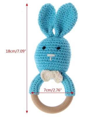 China Pain relief; Pacifier Babies Six Teeth Wooden Biter Crochet Baby Kits Teething Ring Toy Power Wood Teethed Holder Teether with Lovely Animal Decoupage Rabbit for sale