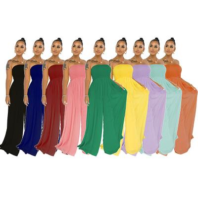 China Wholesale Chiffon Waist Strapless Pants QUICK DRY High Barred Off Shoulder Sexy Women Wide Leg Overalls Without Shoulder Sleeve for sale