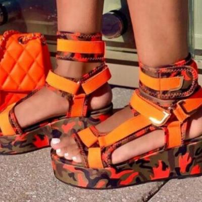 China Wholesale increasing size supplier 2021 summer new snakeskin printing high top magic band wedge platform sandals for sale