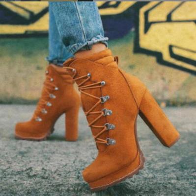 China Martin Boots Drop Ship Fashion Light Spring Short Boots Suede Rivet High Heeled Boots For Ladies for sale