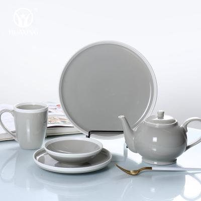 China Sustainable Wholesale Gray Color Glazing Ceramic Dishes Dinnerware Sets For Home for sale