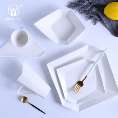 China High Quality Viable Diamond Shape Ceramic Dish Tableware White Porcelain Dinnerware For Restaurant for sale