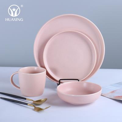 China Viable Matte Nordic Pink Color Style 16pcs Modern Living Ceramic Dinner Set Dinnerware Sets Porcelain Wholesale for sale