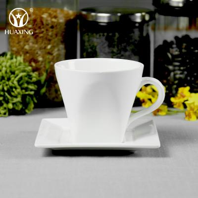 China Sustainable Wholesale Square 250ml Empty Ceramic Coffee Cups Bulk With Saucer for sale