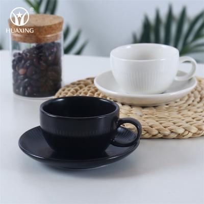 China 100ml European Style Cappuccino Espresso Tea Coffee Cups And Saucers Viable Black White Glazed Wholesale Cups And Saucers With Saucer for sale