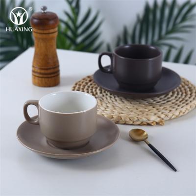 China Sustainable Vintage 180ML Office Home Espresso Cappuccino Matte Color Glaze Custom Ceramic Coffee Cup and Saucer Set for sale