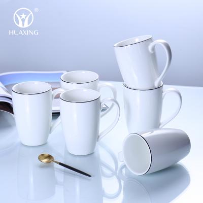 China Viable 6pcs Mugs Set White Porcelain With Black Line Water Milk Coffee Mug Custom Ceramic Sublimation for sale