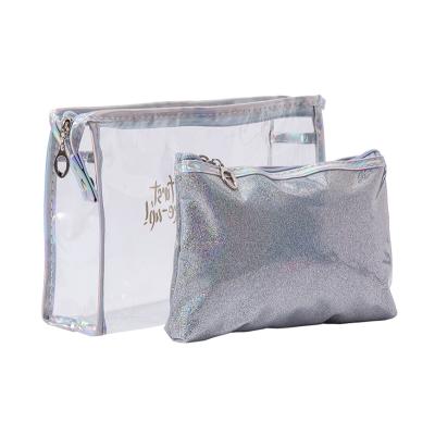 China Fashion ARTGIMEN 2 Pcs Set Clear Transparent Shiny Makeup Toiletry Glitter PVC Cosmetic Bag Bag for sale