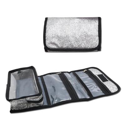 China Fashion Glitter Toiletry Bag Women Cosmetic Case Bag Travel Makeup Brush Bag Organizer with PVC for sale