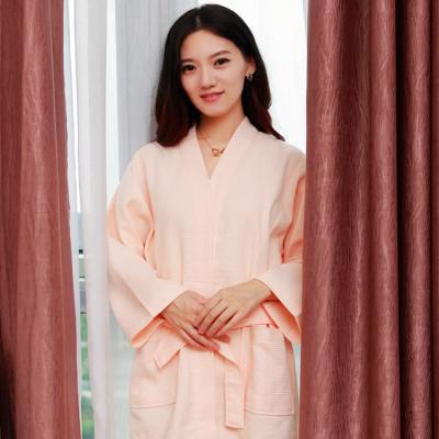 China Breathable High Quality Five Star Waffle Hotel Bathrobe Custom 100% Cotton Pink for sale