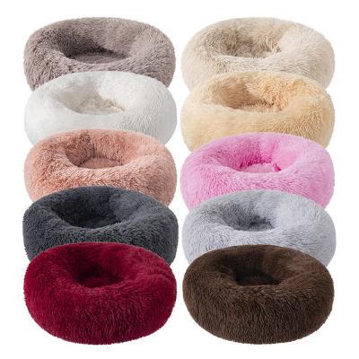 China New Breathable Soothing Luxury Faux Fur Animal Fluffy Plush Dogs Anti Worry Pet Around Gray Donut Beds For Cat for sale