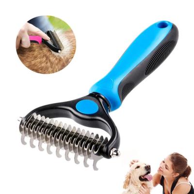 China Stocked Dog Deshedding Tools, Pet Grooming Tool, Self Cleaning Pet Hair Remover Comb for sale