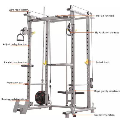 China Universal Fitness Equipment Multifunction Smith Machine Cable Crossover Black Gym Trainer Multi Functional Silver Box for sale