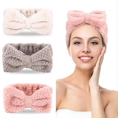 China WholesaleHigh Density Child Safe Skin Care Bow Hair Bands Wash Face Makeup Headbands Microfiber Elastic Spa Headband for sale