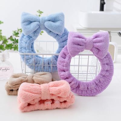 China Child Safe High Quality Coral Microfiber Fleece Bow Hair Bands Wash Face Makeup Headbands Elastic Microfiber Spa Headband for sale