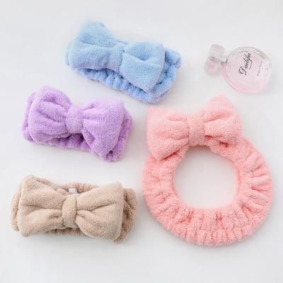 China Safe Wholesale Microfiber Fleece Bow Hair Coral Bands For Kids Wash Face Makeup Headbands Microfiber Elastic Spa Headband for sale