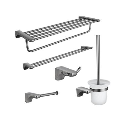 China Yukde Factory Price Modern Stainless Steel And Zinc Alloy Gun Gray Bathroom Accessories Set Wall Mounted Towel Rack With Shelf for sale