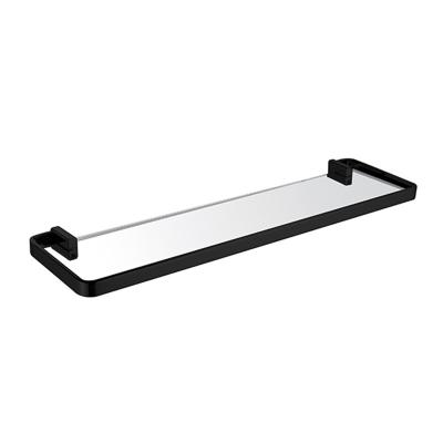 China Yukde Wall Mounted Type New Design SUS304 Stainless Steel Matt Black Bathroom Hardware Wall Mounted Single Layer Glass Storage Shelf for sale