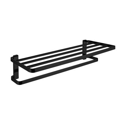 China Fashion Yukde Hot Sale Stainless Steel Matt Black Wall Mounted Bathroom Two-layer Hanging Towel Shelf for sale