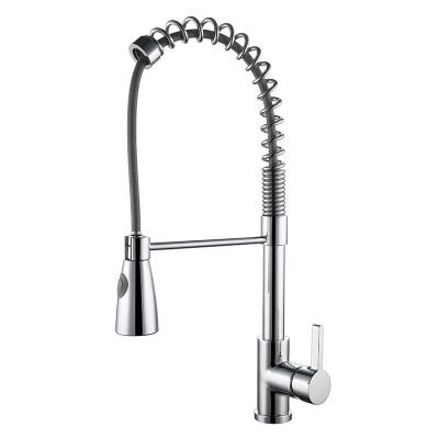 China Pull Out Spray Yukde New Product Solid Brass Chrome Kitchen Sink Spring Pull Out Faucet With Switch Water Outlet Mode Function for sale