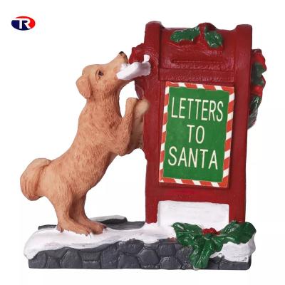 China High Quality Handmade Custom Letters From China Gifts To Santa Post Box Dog Figurine DIY Art Christmas Resin Crafts for sale