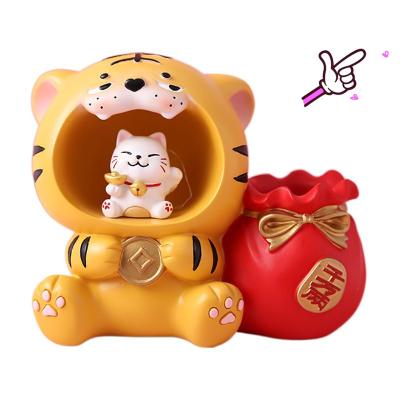 China China Discounted Price Cartoon Mood Pen Tube Light Student Desktop Decorations Tiger Resin Crafts Ornaments For Children's Day Gifts for sale