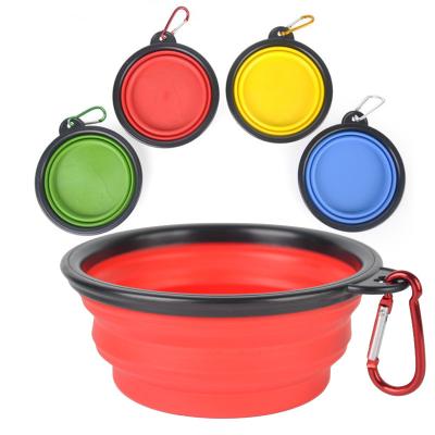 China Non-automatic Silicone Collapsible Portable Collapsible Travel Raising Food Water Dog Walking Bowl with Clip for sale