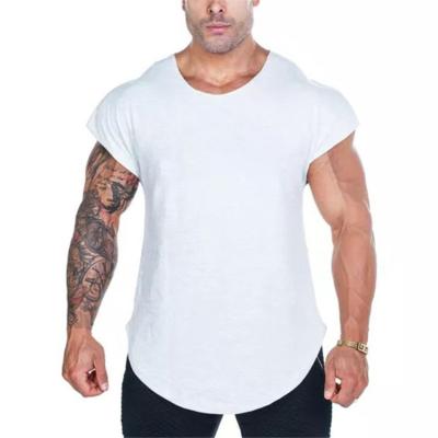 China Anti-Wrinkle Mens Gym Workout T-shirt Short Sleeve Muscle Cut Out Bodybuilding Training Fitness Men Tops for sale