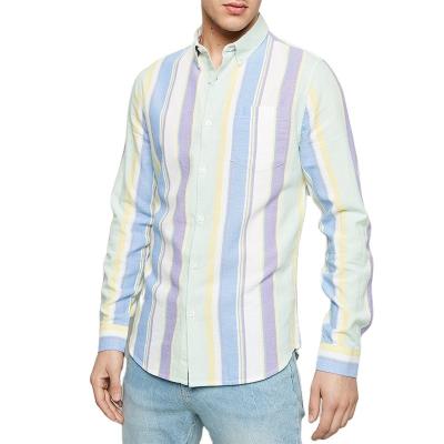 China Breathable Turn Down Collar Striped Print Button Down Shirt Men's Casual Long Sleeves Cotton for sale