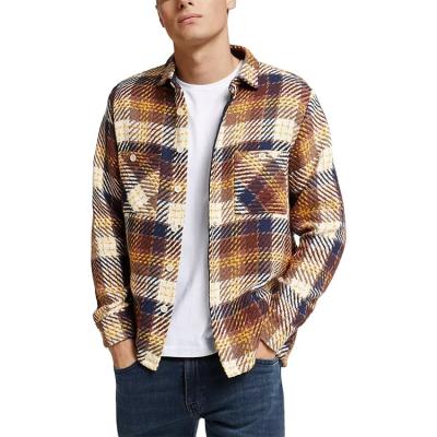 China Fashion Breathable Pointed Collar Tartan Print Long Sleeves Casual Flannel Mens Shirts for sale