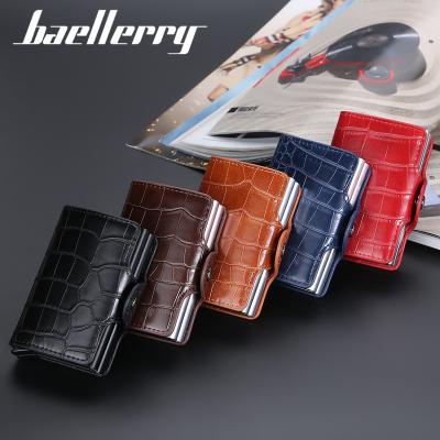 China Baellerry Soft Outdoor Noise Up PU Metal Leather Wallet RFID Blocking Automatic Aluminum Credit Card Holder Custom for sale