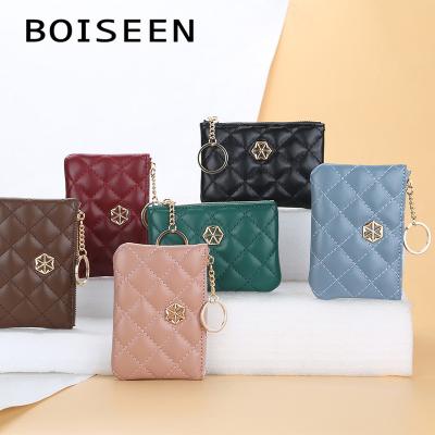 China BOISEEN Plaid Zipper Key Case Fashion Korean Embossed Wallet Card Bag Women New Coin Waterproof Mini Purse Women for sale