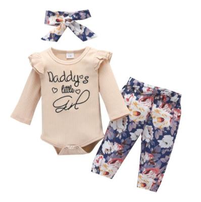 China Baby Love Embroidered Letter Casual Love Embroidered Little Girl Floral Long Sleeve Triangle Coat Pants Suit for sale