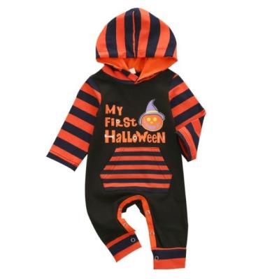 China Casual Baby Pumpkin Halloween Striped Hoodie Pocket Crawling Long Sleeve Costume for sale