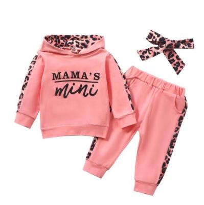 China Casual Medium Long Sleeve Leopard Print Alphabet Print Hooded Mother Child Pants Suit for sale