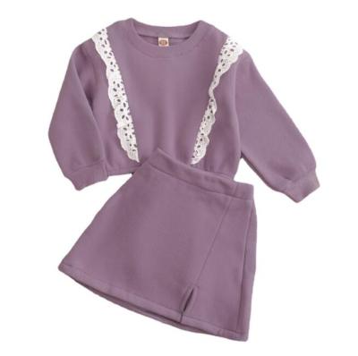 China David Junior Girls Casual Suit Long Sleeve Lace Sweater Solid Color Short Skirt 3 Pieces Set for sale