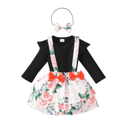 China Spring/Summer Casual Sheer Color Well With Triangle Sling Long Sleeve Outer Skirt Bowknot Flower Suit for sale