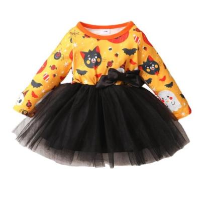 China Halloween Baby Casual Dress Baby Long Sleeve Gauze Bow Skirt for sale