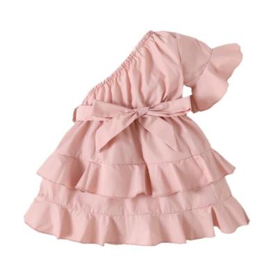 China Casual Bow Ruffle Girl Dress Girl's Double Sleeve Ruffle Shoulder Ruffle 0-2 Years Skirt for sale