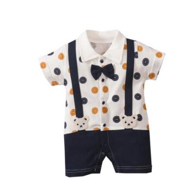 China Casual new summer baby gentleman polka dot print onesie with bow tie halter patchwork rising costume for sale