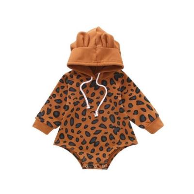 China Leopard Print Haltertriangle Ear Hooded Casual Infants and Toddlers Long Sleeve Crawling Costume for sale