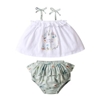 China Casual Baby Halter Lace Neckline Printed Jacket Pleated Shorts Set for sale