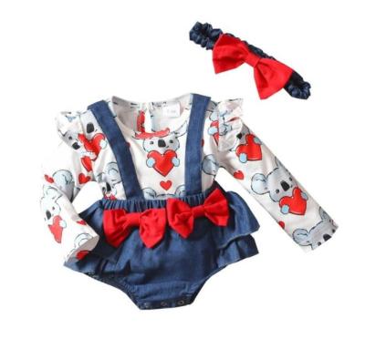 China Anti-wrinkle Baby Cowboy Set Baby Autumn/Winter Koala Love Valentine Jacket Ties Bow Tie Pants Three-Piece Set for sale