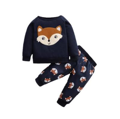 China Autumn Cartoon Fox Avatar Long Sleeve Animal Printing Jacket Warm Baby Pants Suit for sale