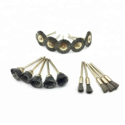 China T brush / end brush / 3 mm shank polishing drill wheel brush tools brass wire wheel brush for sale