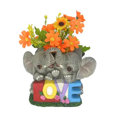 China Europe Fairy Tale Garden Decoration Flower Potted Plant Elephant Resin Animal Flower Pot for sale